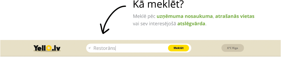 Kā meklēt? Meklē pēc uzņēmuma nosaukuma, atrašanās vietas vai sev interesējošā atslēgvārda. Kā meklēt? Meklē pēc uzņēmuma nosaukuma, atrašanās vietas vai sev interesējošā atslēgvārda.